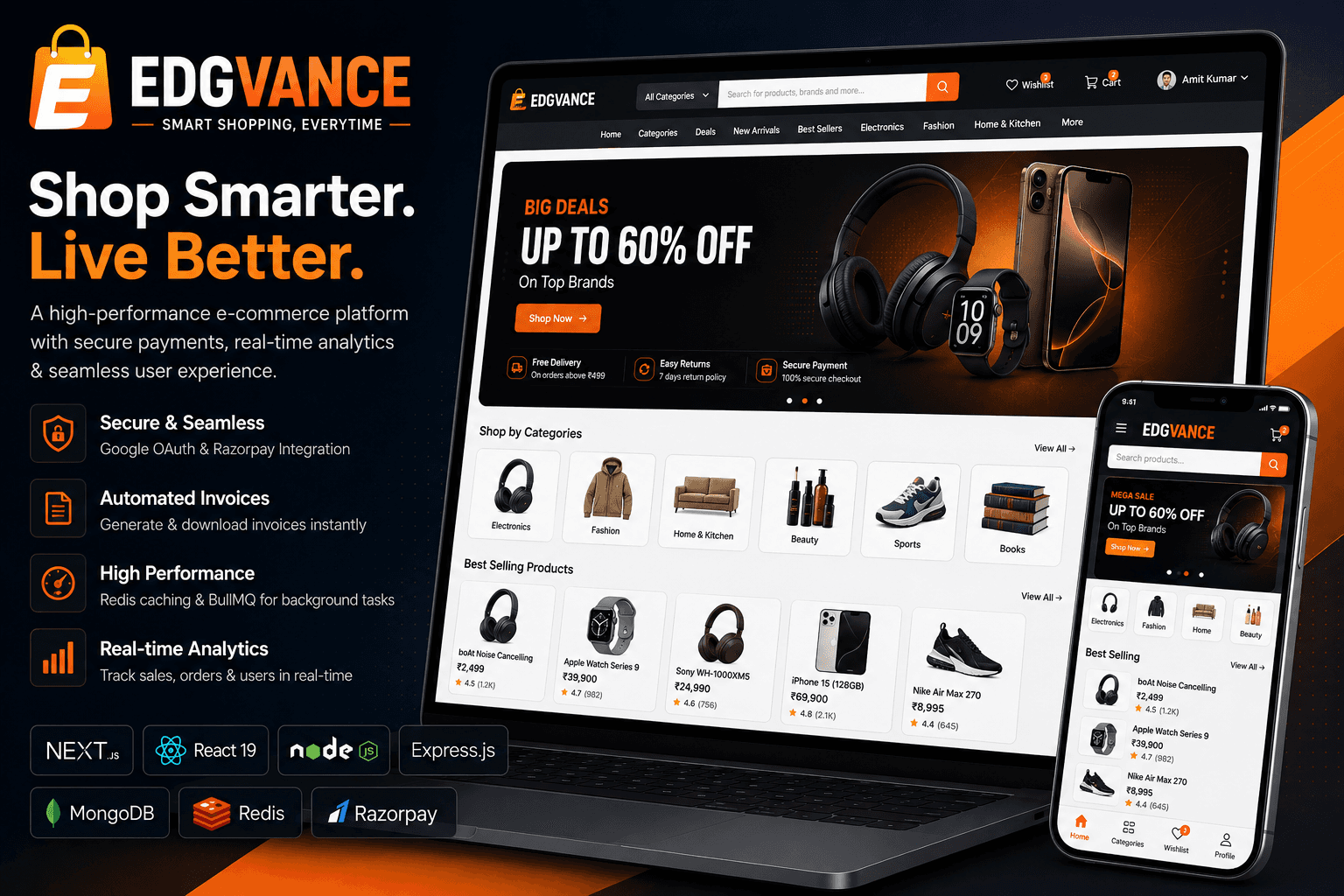 Edgvance — A high-performance e-commerce platform similar to Amazon/Flipkart, featuring sec