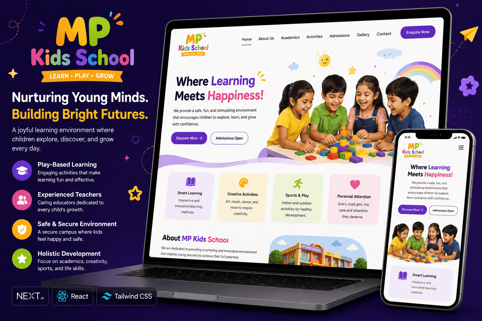 MP Kids School — An engaging and interactive educational website for MP Kids School, designed to 