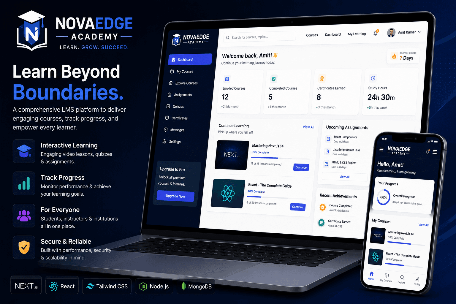 NovaEdge Academy — A comprehensive Learning Management System (LMS) designed to deliver a premium a