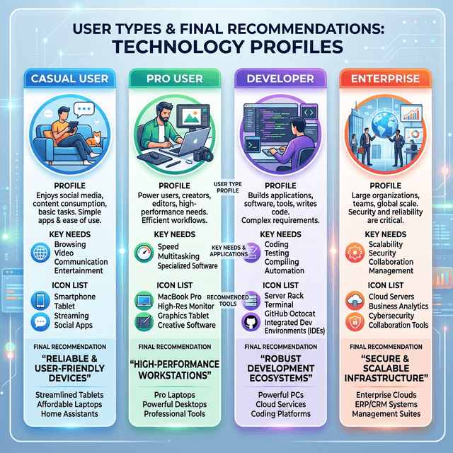 Final recommendation matrix showing user types and which AI assistant fits