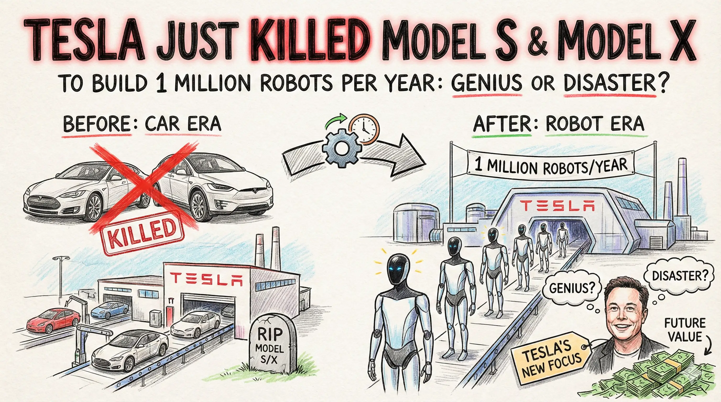 Tesla Just Killed Model S & Model X to Build 1 Million Robots Per Year: Genius or Disaster?