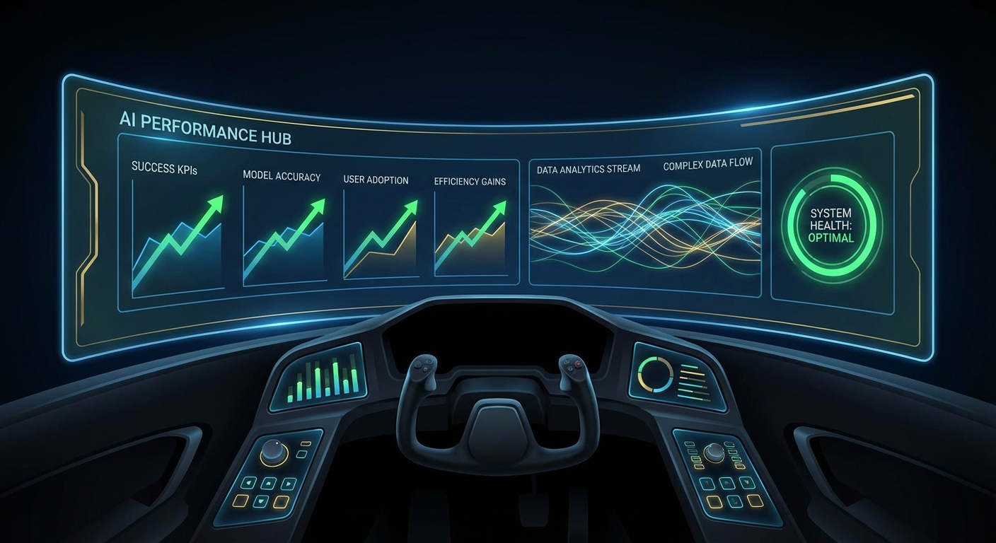 Dashboard view showing key performance indicators (KPIs) for AI success