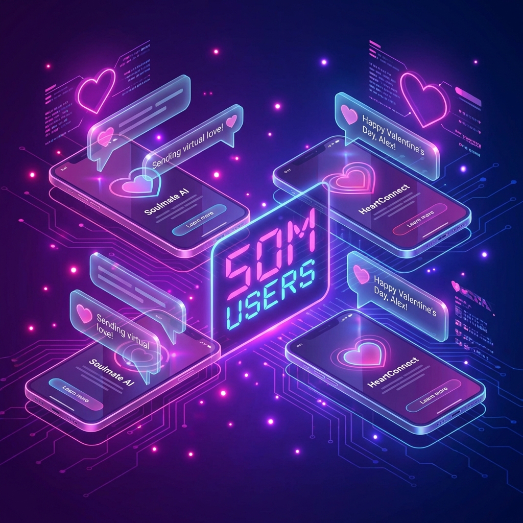 AI companion apps reach 50 million users Valentine's Day 2026 AI girlfriend AI boyfriend
