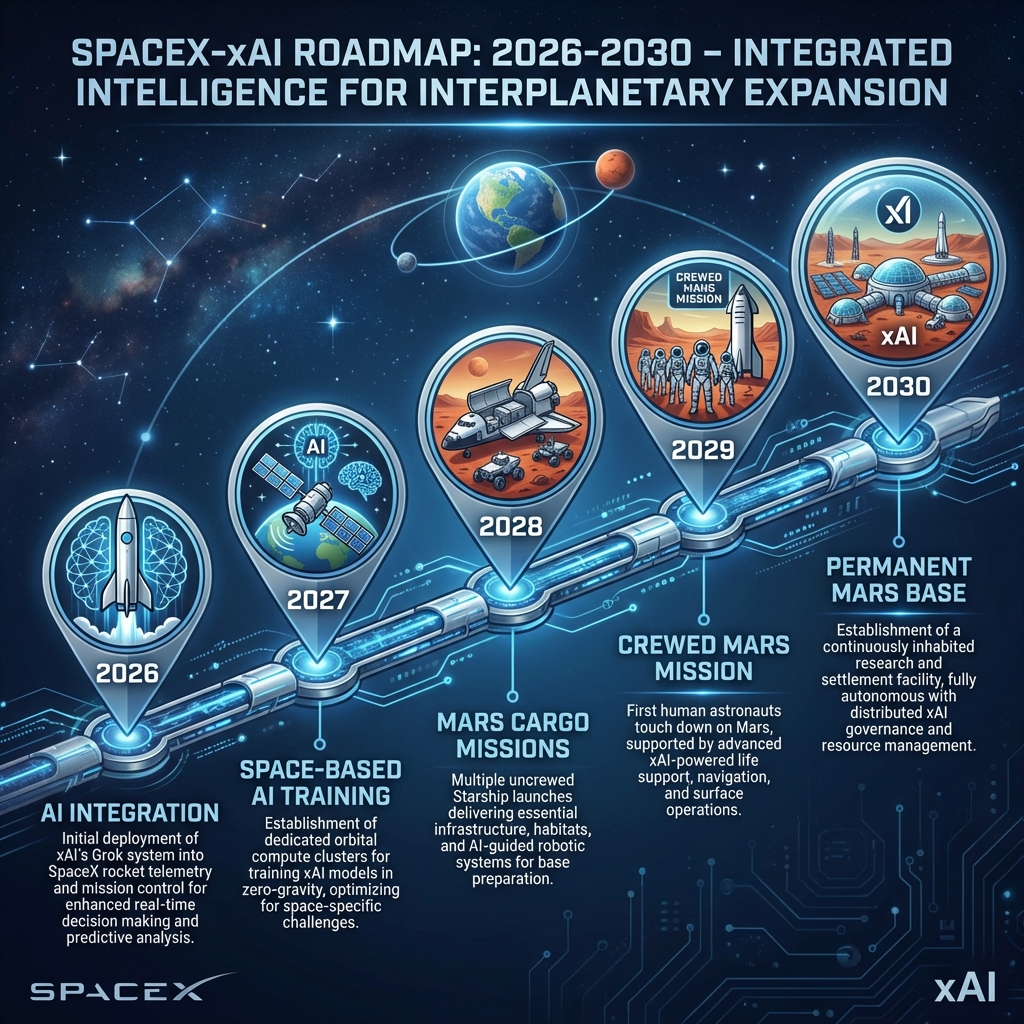 SpaceX-xAI Roadmap 2026-2030 - AI Integration, Mars Missions, AGI Development Timeline