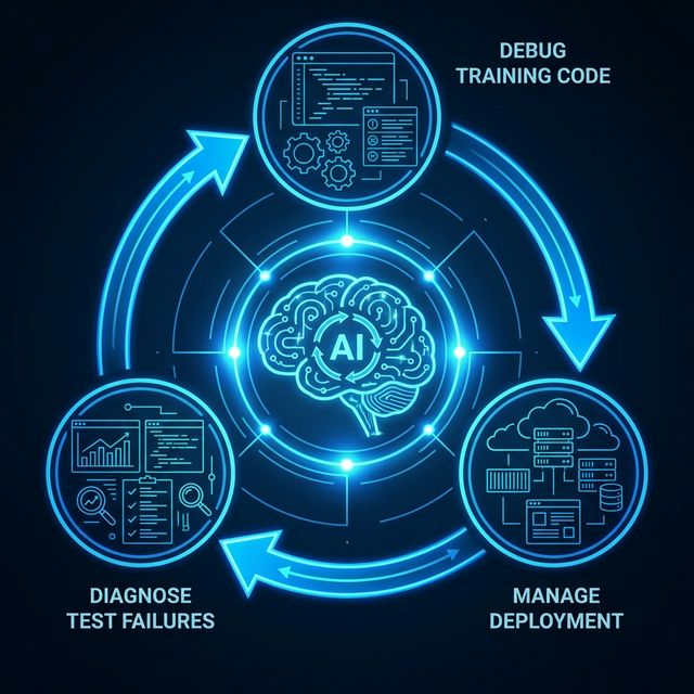 GPT-5.3-Codex self-improvement cycle diagram showing AI debugging its own training pipeline