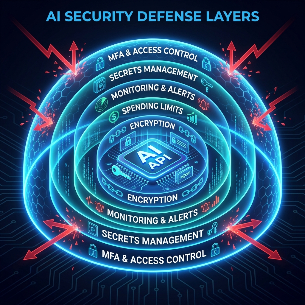 AI Security Defense Layers: Multi-layered protection strategy for API credentials
